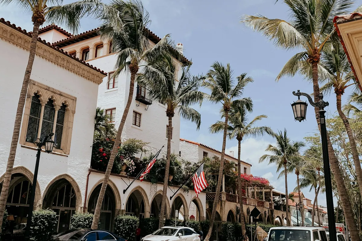 Palm Beach street with tall palms